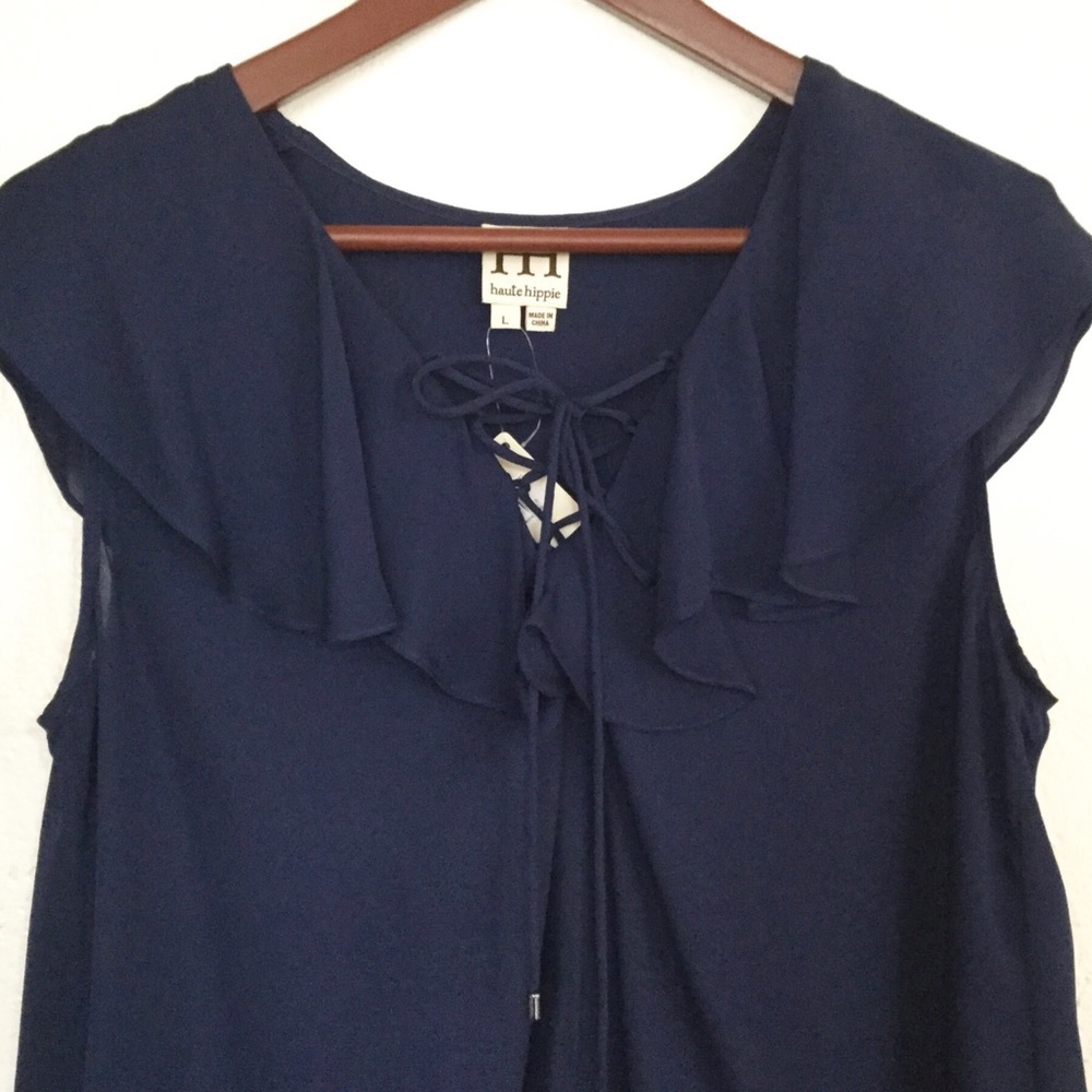 ๐บSOLD๐บ Haute Hippie Ruffle Lace Up Silk Top - Picture 4 of 8